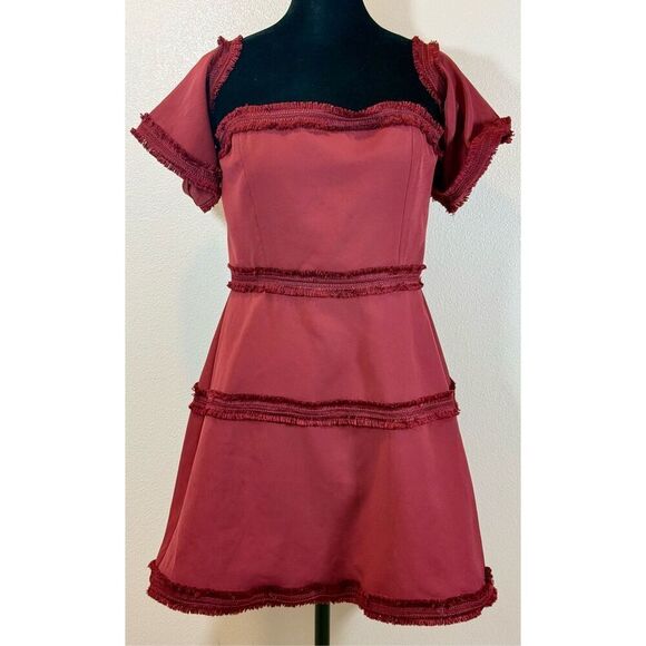 NWOT Finders Keepers Fig Burgundy Fall Visions Off Shoulders Mini Dress Medium - Picture 3 of 12